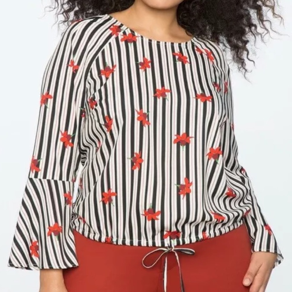 Eloquii Flowy Black White Striped Red Flowers Bell